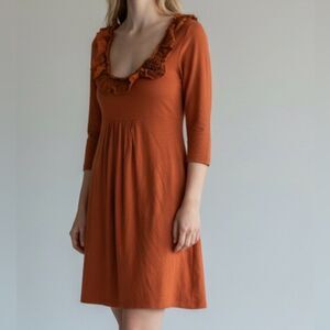 J.Crew Women's Rust Color Ruffle Color Pullover3/4 Sleeve  Dress XS